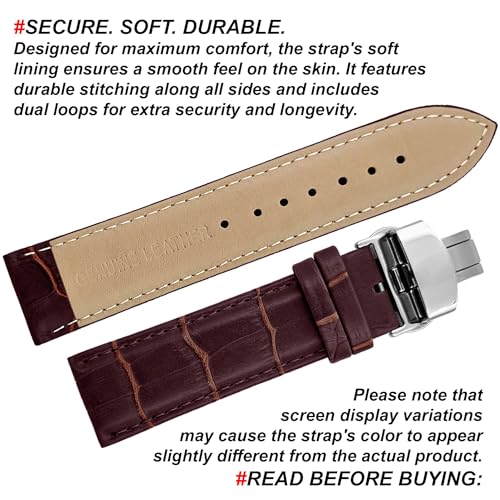Image of DBLACK ''HOOK'' Leather Watch Strap with Butterfly Lock, Bamboo Design Pattern Full Padded Watch Belt / / For 18mm, 20mm, 22mm, or 24mm Watch Band (Choose Your Size & Color)