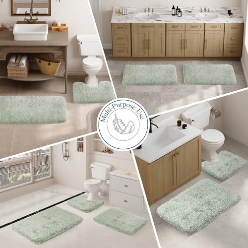 Image of Walensee Large Bathroom Rug (24 x 40, Pale Green) Extra Soft and Absorbent Shaggy Bathroom Mat Machine Washable Microfiber Bath Mat for Bathroom, Non Slip Bath Mat, Luxury Bathroom Floor Mats