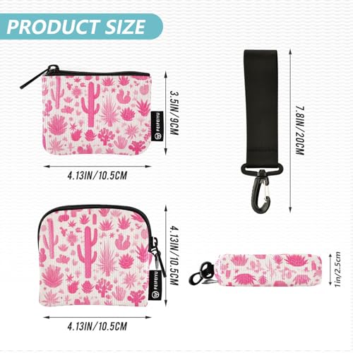 linqin Hot Pink Cactus Women's Dual Wallets Busniess Card Cases Compact Size Women's Money Organizers with Zipper Coin Pocket for Women Men 2 Packs4