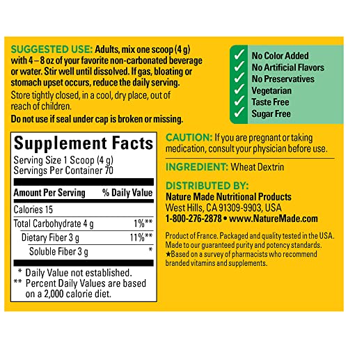 Nature Made Prebiotic Fiber Powder, Taste Free & Sugar Free Prebiotic Fiber Drink Mix for Digestive System Support, 9.87 oz, 70 Day Supply - Image 6