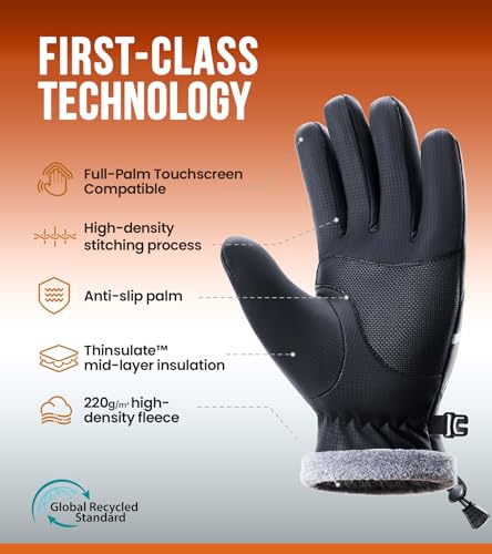 Image of PULIOU Winter Waterproof Thermal Gloves for Men Women, Cold Weather Windproof Ski Snow Gloves with Touchscreen Fingers for Running Cycling Hiking Driving