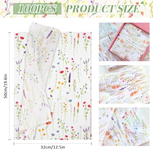Euablfo 100 Blatt Seidenpapier Set, Bunt Seidenpapier Verpackungsmaterial, Geschenkpapier mit Blumen Muster, für Geburtstag Babyparty Hochzeit Valentinstag Taufe Kommunion Geschenkverpackung