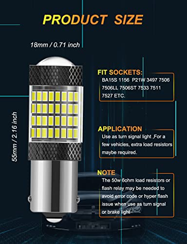 Durautom P21W Ba15S 1156 Led Bulbs, 6500K White Super Bright 96-3014Smd Chipset, Replacement For 12 Volt Reverse Lights, Brake/Parking Lights, Turn Signal/Parking Lights (Pack Of 2) #TOP3