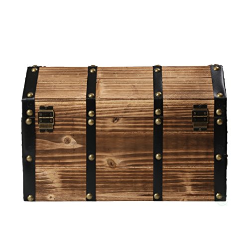Vintiquewise Wooden Treasure Chest Trunk Vintage-Style Storage Box with Leather Straps Brass Rivets Lion Head Ornaments & Latch Closure Decorative Accent and Functional Organizer for Home Décor, Small by Vintiquewise - Image 5