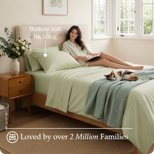 Image of Threadmill 600 Thread Count Cotton Full Sheet Set, Sateen, Sage Green