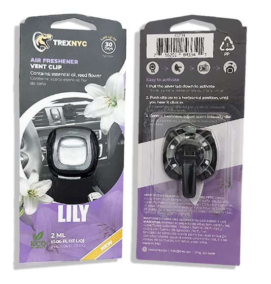 Car Air Fresheners Vent Clips, Essential Car Odor Eliminator, Perfect Scented Car Accessories, For Long Lasting Fragrance up to 30 days, 0.07 FL.OZ (Lily, 1 Pack)