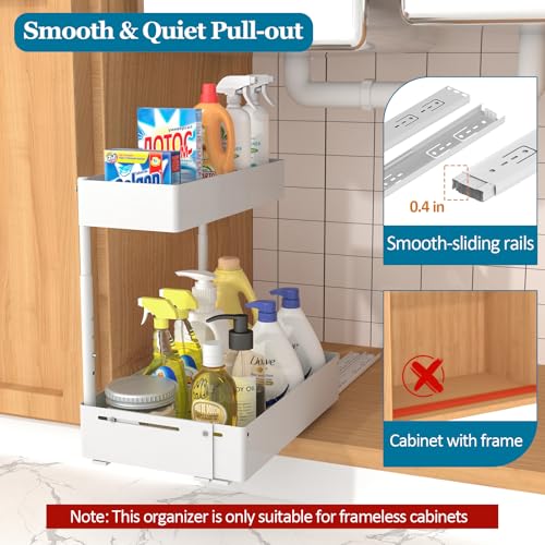 REALINN Organizador Expandible Bajo Fregadero, Organizador de 2 Niveles con Altura Ajustable, Estante Extraíble para Cocina, Baño y Lavandería, Blanco, 1 Unidad miniatura 4