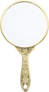 minkissy Hand Held Mirror Hand Mirror Vintage Mirror Handheld Mirror Makeup Mirror Hairdressers Mirror Vanity Mirror Cosmetic Mirror with Handle for Travel Home Salon Golden Retro Handheld Mirror
