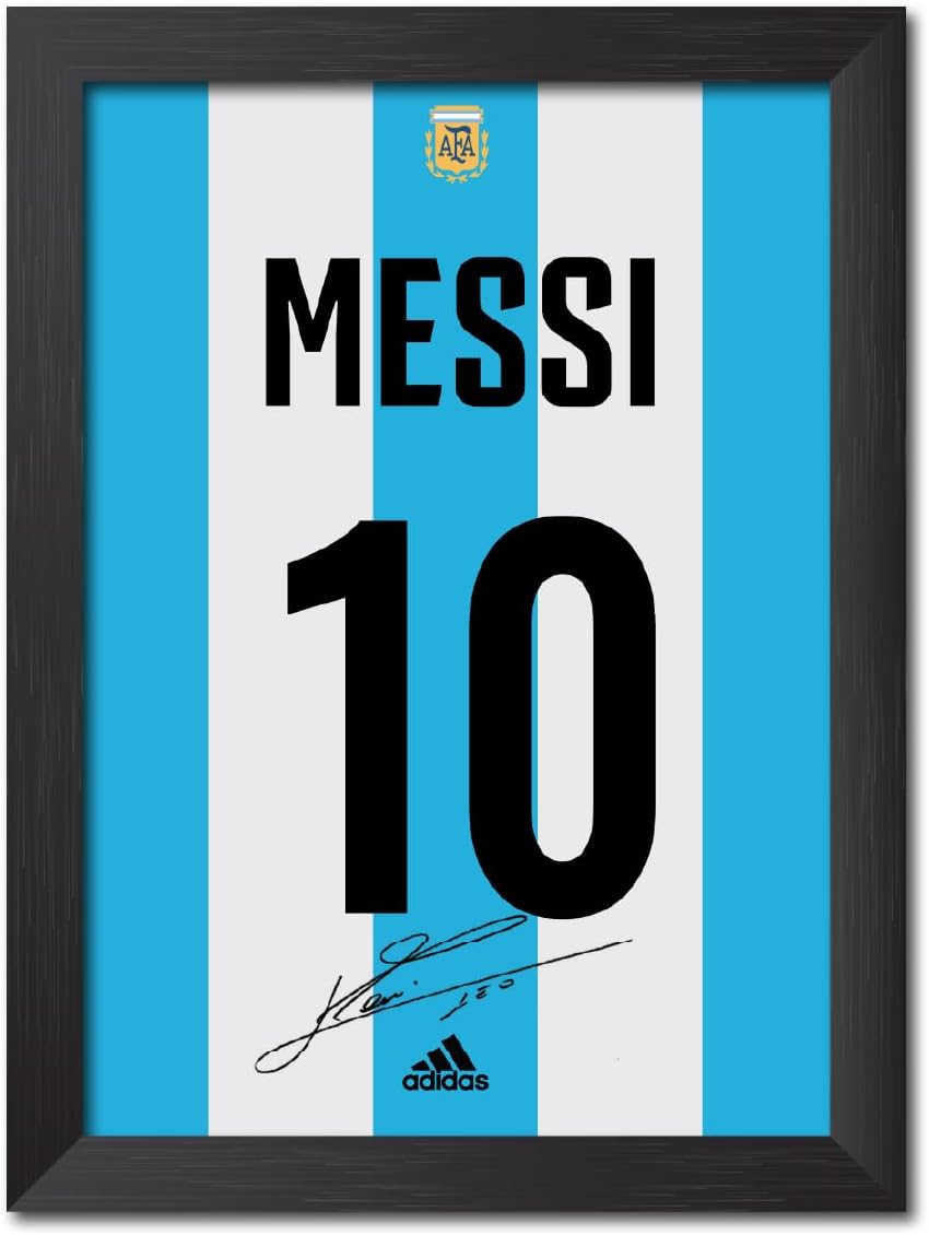 TenorArts Lionel Messi Poster Argentina No 10 Shirt Laminated Poster Framed Painting with Matt Finish Black Frame (12 inches x 9inches)