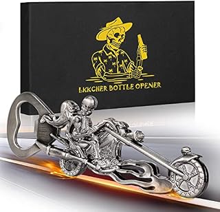 LKKCHER Skull Gifts, Skeleton Beer Bottle Openers, Beer Gifts for Men Him Women Boyfriend Dad, Novelty Silver Skeleton Rider Gifts for Lovers Skull Motorbike Motorcycle Halloween Christmas Gift