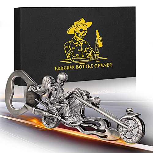 Lkkcher Skull Gifts, Skeleton Beer Bottle Openers Beer Gifts For Men Him Woman Boyfriend Dad, Novelty Bronze Skeleton Rider Gifts For Lovers Skull Motorbike Motorcycle Halloween Christmas Gift #TOP4