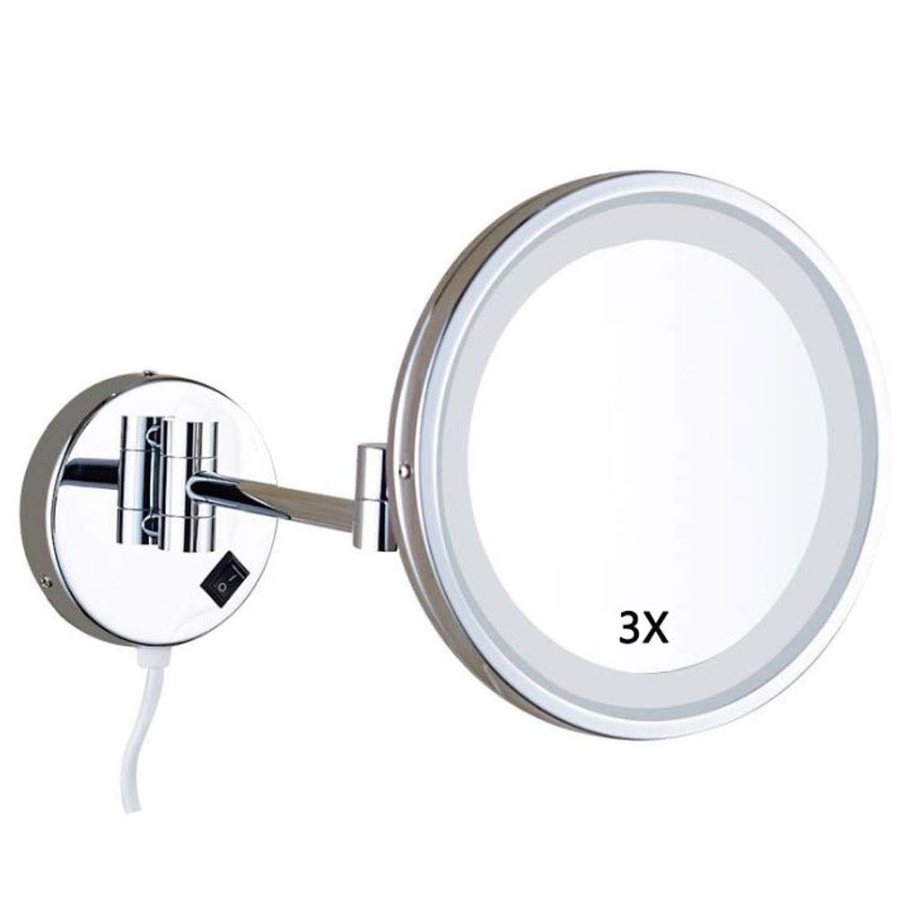 Espejo de tocador, Espejo de Maquillaje, Espejo de tocador, Montaje en Pared con iluminación LED, Espejo cosmético con Aumento 3X, Extensible de una Cara para Espejo cosmético de baño/a