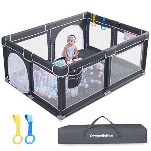 Image of ANGELBLISS Baby Playpen, Large Playpen, Indoor&Outdoor,Sturdy Safety Play Yard with Super Soft Breathable Mesh,Kid's Fence for Toddlers(Dark Grey,63”x47”)