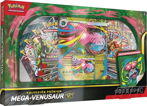 Pokémon: Colección prémium Mega-Venusaur ex (1 Carta holográfica de promoción, 1 Carta de promoción de Gran tamaño con Efecto 3D y 8 Sobres de Mejora)