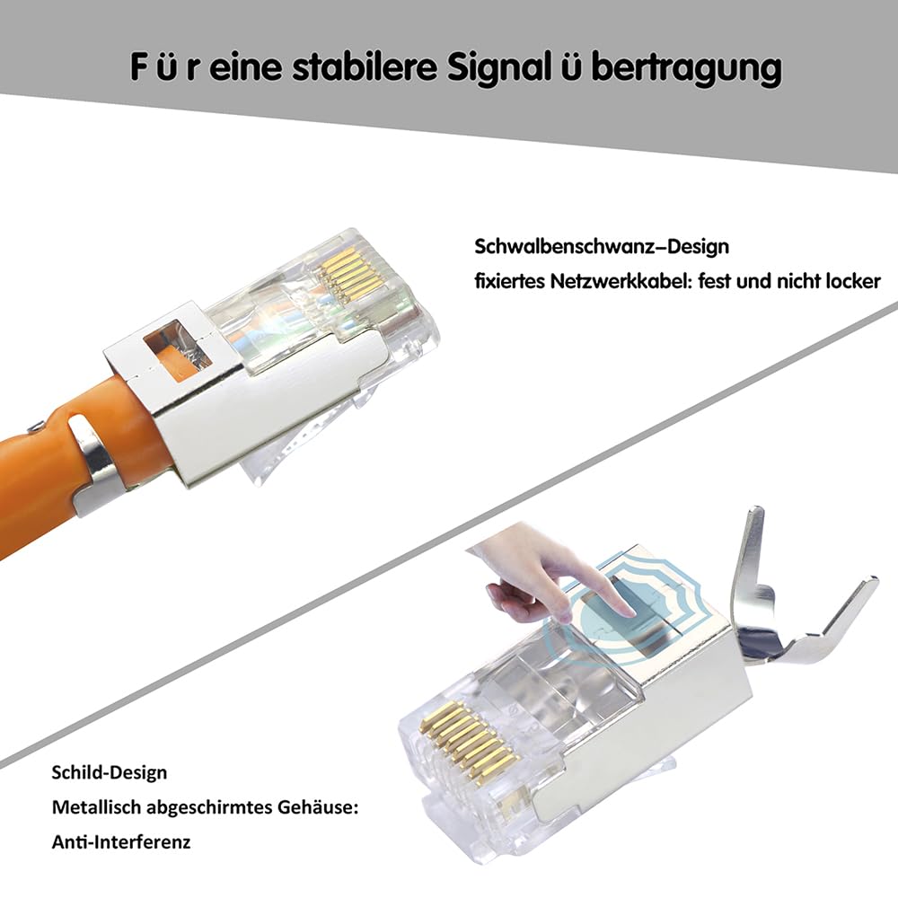 VCELINK Netzwerk Werkzeug Set mit RJ45 Crimpzange, 20 x RJ45 Stecker Cat7/Cat6a, Netzwerktester, LSA Werkzeug, Abisolierzange, Stofftasche und 10 Stück 10Gbps RJ45 Stecker Cat7/Cat6A mit Einfädelhilfe