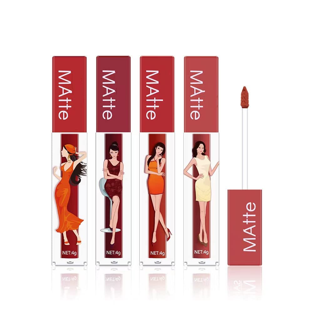 GrindromHot Tropical Beach Girl Lip Gloss Lip Stain Liquid Lipstick, Hydrating Moisturizing Waterproof Long lasting Lip Tint, Non-Sticky Makeup Lip Color (#4)