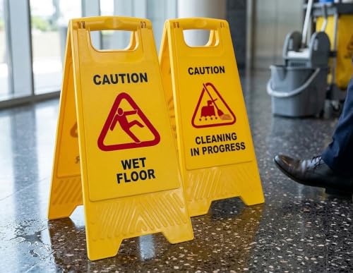 Image of Caution Standing Board (Combo Of 2 Pcs Sign Board,Wet Floor And Cleaning in Progress Sign Board) WITH CHECK DUSTER CLOTH FREE