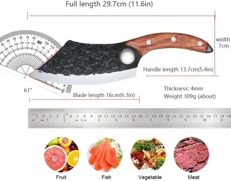 MAYiT Meat Cleaver Knife, 6.3 Inch Boning Knife Chef Cleaver Meat Chop Vegetable Kitchen Knives Hand Forge Blade Wood Handle Barbecue Knife Utility Cleaver