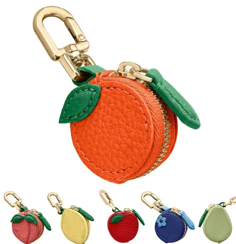 Cute Strawberry Leather Bag Charm Y2k Keychain with Zipper Preppy Purse Charm Cutecore Accessories Aesthetic Stuff Fruit Charm coin purse (Orange)