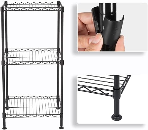 Miniatura 5 de Torre de estantería de alambre, estantes de almacenamiento de 3 estantes, estantes de almacenamiento de metal de alambre resistente, 3 niveles,