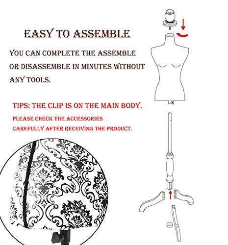 Female Mannequin Torso Dress Form Black Tripod Stand Display Baroco Style