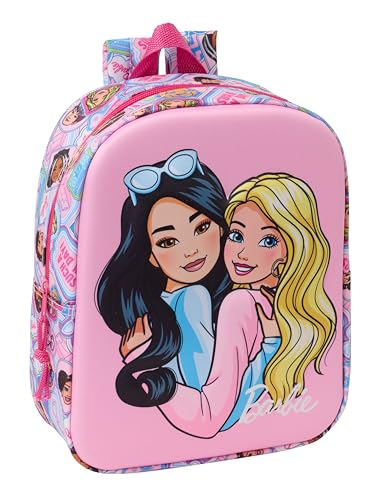 safta BARBIE 3D - Zaino per asilo 3D, adattabile al carrello, facile da pulire, ideale per bambini di diverse età, comodo e versatile, qualità e resistenza, 22 x 10 x 27 cm, Rosa, M, Casual