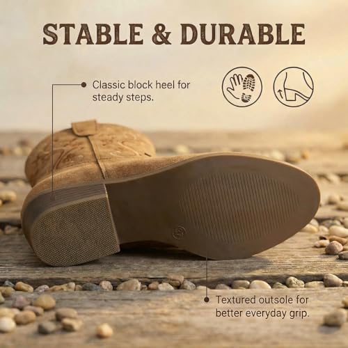 Image of Cowboy Boots for Women Short Shaft Side Zip Embroidered | Almond toe block heel western style for country concert outfits for women cowgirl outfits for women and casual wear