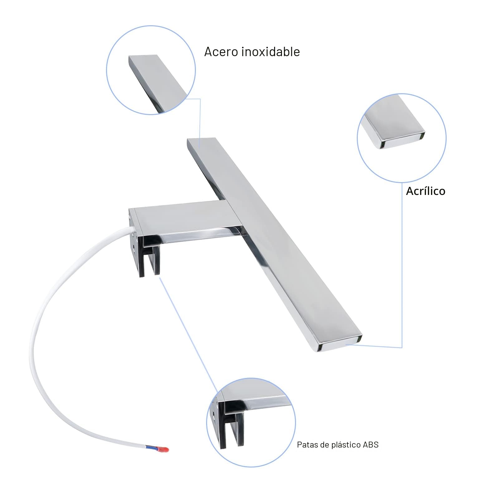 40cm LED Espejo Luz de Baño, Lámpara 10W 700 Lúmenes, 230 Voltios, Luz de Espejo Baño 4000K, Aluminio Completo, 3 en 1, Luz Impermeable IP44