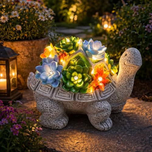 Image of XERGY Solar Powered Garden Decor Turtle Resin Statue with 6 Warm White LED Lights, Waterproof, Dusk to Dawn Sensor for for Lawn, Terrace & Balcony Decor (Grey)