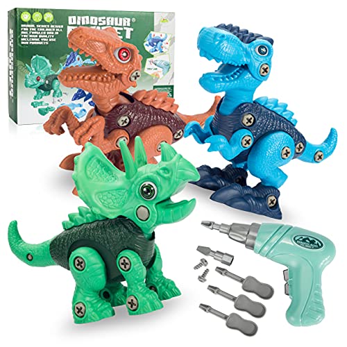JRD&BS WINL Kids Toys 3 Packs Take Apart Dinosaur Toys for Kids Building Toy Set with Electric Drill Engineering Play Kit STEM Learning Toys for Boys Girls Age 3-9 Year Old Creative Gifts (3Pcs BB)