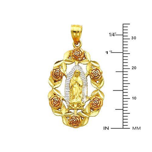 14k REAL Tri Color Gold Religious Our Lady of Guadalupe Charm Pendant2