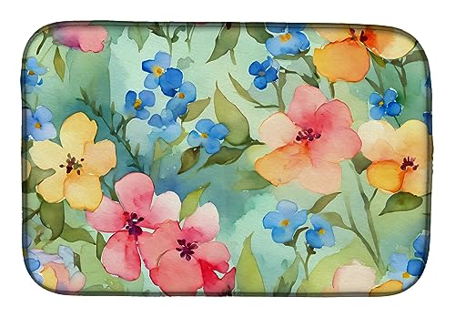 Caroline's Treasures DAC1624DDM Alaska Forget-me-nots in Watercolor Dish Drying Mat Absorbent Dish Drying Mat Pad for Kitchen Counter Dish Drainer Mat for Countertop, 14 x 21", Multicolor
