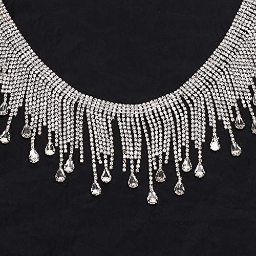 Strass aparando roupas apliques Strass de strass, corrente de borla de costura(8.5cm wide silver tas