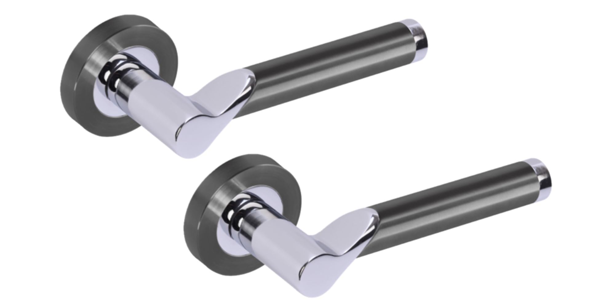 Hunta HANDLEZONE® Hydrus Premium Lever On Round Rose Door Handles, Internal Passage Latch Handles, 1 Set - Dual Finish Black Nickel/Polished Chrome