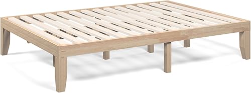 COSTWAY Base de cama de plataforma de madera de tamaño matrimonial, base de colchón de madera de goma maciza de 14 pulgadas con soporte de listones COSTWAY Base de cama de plataforma de madera de tamaño matrimonial, base de colchón de madera de goma maciza de 14 pulgadas con soporte de listones