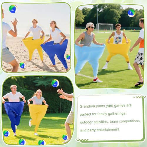 Image of ROMANKAS Granny Pants Outdoor Games for Adults and Family with 8 Bouncy Balls and 1 Air Pump (Random Colors) 2 Pack Color Mixing Oversize Granny Pant Yard Game Giant Pants Games for Outdoor Game