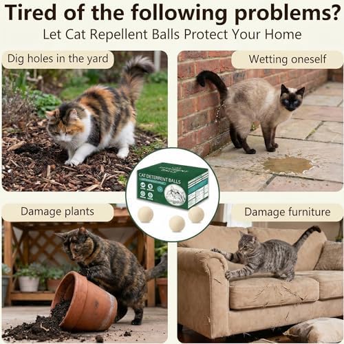 10Pack Cat Repellent Outdoor & Indoor, Natural Peppermint Oil Cat Deterrent Balls Outdoor Indoor Keep Cats Off Yard Garden Lawn Plants and Chew (White) - 2