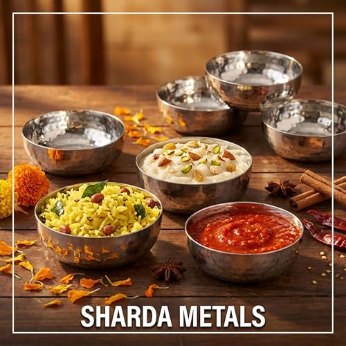Image of Sharda Metals Hammered Stainless Steel Side Plates | Mathar Plates for Rice Snacks Poha Halwa Dessert Breakfast | Durable Small Serving Plate for Kitchen & Dining Essentials, 4.5 Inch - Set of 6