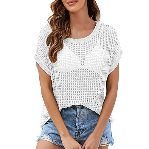 Blusa de ganchillo para playa y piscina con manga suelta en talla grande color liso