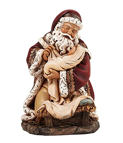 Kneeling Adoring Santa Claus Holding Infant Christ 7 Christmas Statue Figure Home Decoration