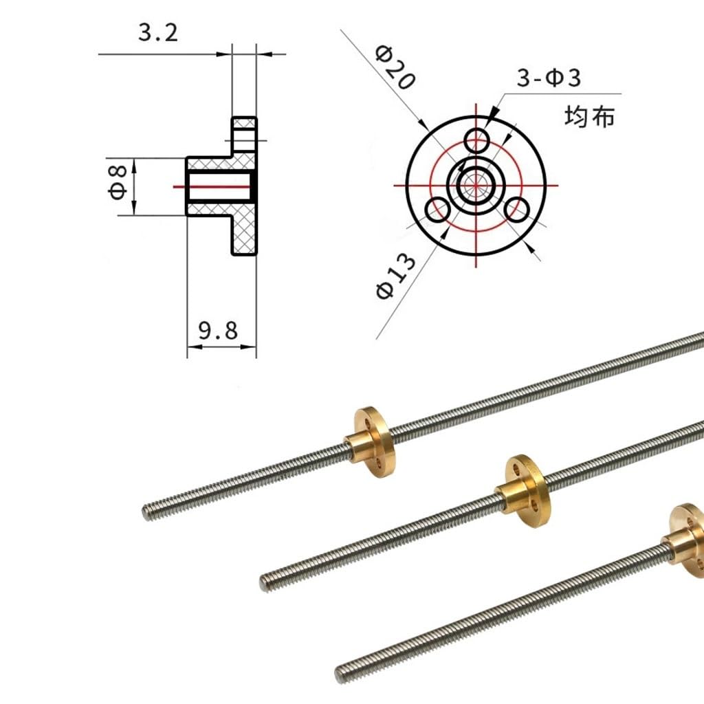 1 szt. śruby pociągowej T5 z nakrętką miedzianą - średnica 5 mm, długość 100/1000 mm do drukarek 3D i silników krokowych(1mmx2mmx700mm)