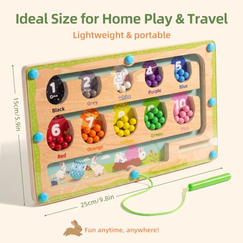 Image of WOODENFUN Magnetic Color Number Maze for Toddlers,Montessori Counting Board