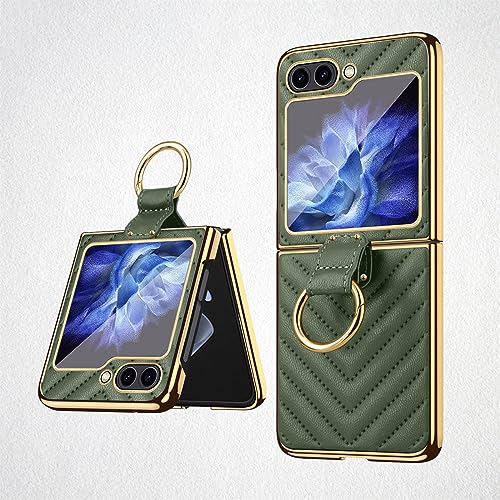 Coque Samsung Z Flip 5 Soyeacrg en cuir matelassé vert avec anneau