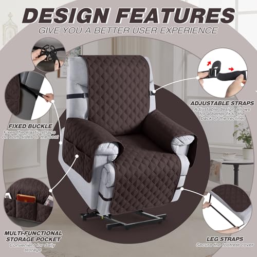 Image of TAOCOCO 100% Waterproof Recliner Covers, Recliner Sofa Covers with Leg Straps, Reversible Recliner Couch Cover for Reclining Chair, Washable Couch Protector for Pets Kids(1 Seater 22 inch, Chocolate)