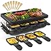 Raclette 8 Persone Griglia Elettrica Raclette Grill 8 Mini Padelle 8 Spatole Grill da Tavolo Grill Elettrico Piastra Antiaderente 1300Watt, Nero