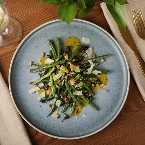 Image of Gibson Elite Coastal Forest Plates and Bowls Sets, 12-Piece Stoneware Dinnerware Sets, Triple Reactive Glaze Dish Set - Blue and Cream White