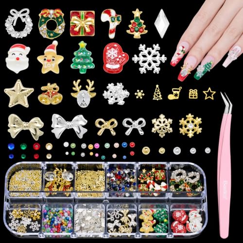 Beetles 3D Nail Art Charms with Tweezers for Christmas Winter