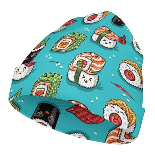 Sushi and Sashimi Pattern Kids Beanie Hat for for Girls Boys Children Cap Winter Knitted Chemo Cancer Headwear Accessories Gifts Decoration Black