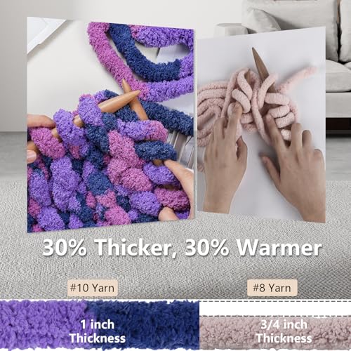 Image of Cozyful Chunky Yarn for Hand Knitting - #10 Chunky Chenille Blanket Yarn, Jumbo Big Thick Chunky Yarns for Crocheting, Tie Dye Bulky Knit Yarns, 8 Skein (20 yds 8 oz Each Skein), Multi Purple