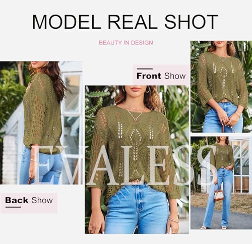 Image of EVALESS Womens Crochet Hollow Out Knit Tops Half Sleeve Spring Summer Sweaters Beach Cover Ups for Women Trendy 2026